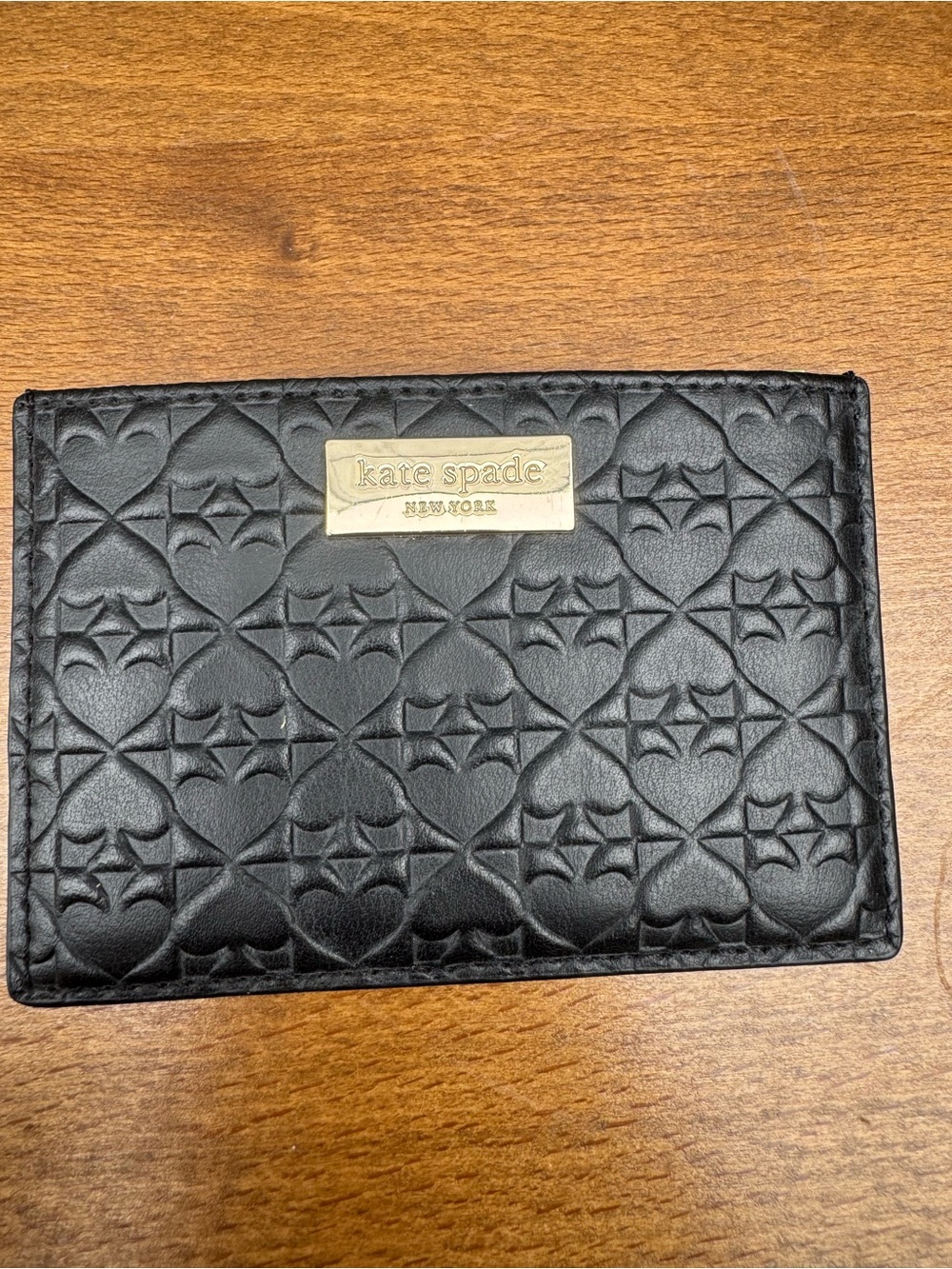 kate spade Black Quilted Heart Embossed Card & Key Holder with Gold Plaque